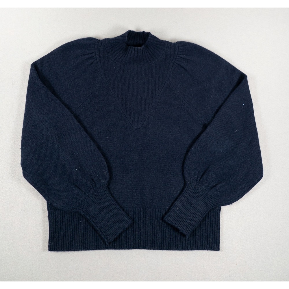 Rebecca Taylor Womens Sweater 100% Cashmere Mock Neck Puff Sleeve Navy Blue S
